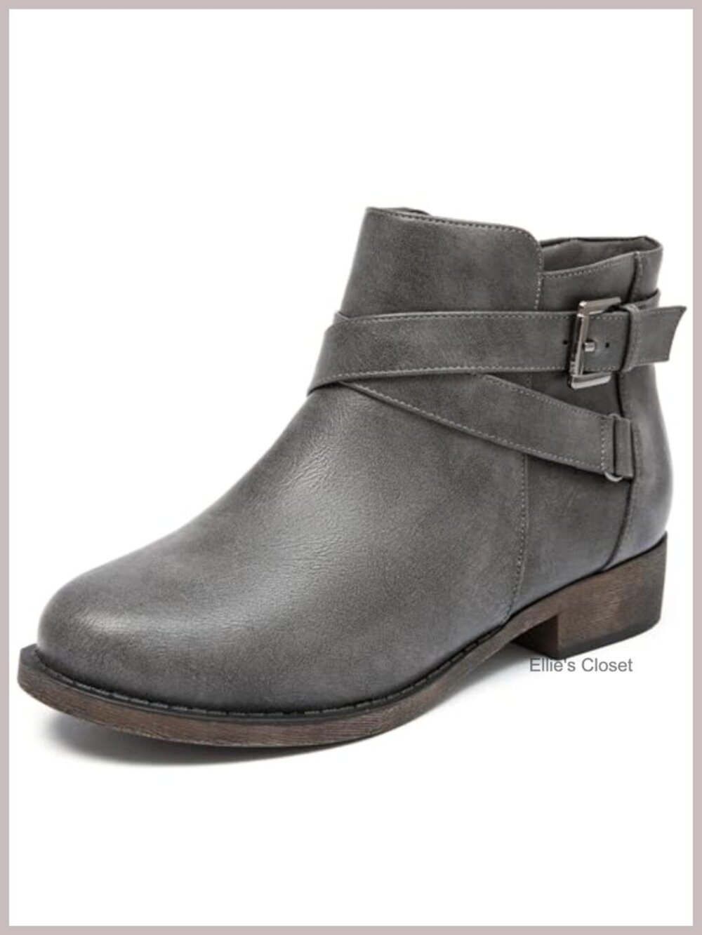 Faux Leather Ankle Boots Low Heel Zip Booties Waterproof